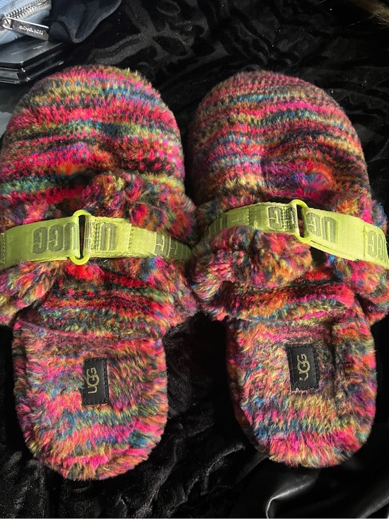 UGG Shoes - UGG Multicolor Knit Slippers with Neon Green Strap